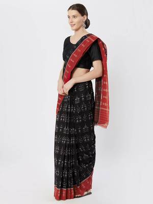 black hand woven cotton saree 2