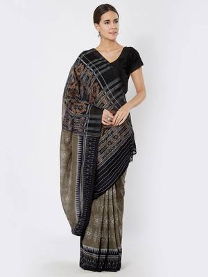 grey hand woven cotton saree 1