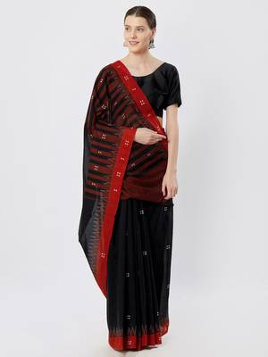 black hand woven cotton saree 1