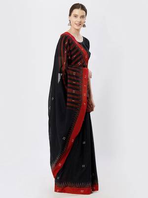 black hand woven cotton saree 2