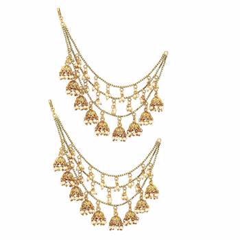 Three Line Beautiful Jhumki Kanchain Earchain Golden Color Gold Plated 1