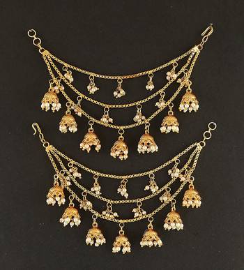 Three Line Beautiful Jhumki Kanchain Earchain Golden Color Gold Plated 2