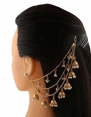 Three Line Beautiful Jhumki Kanchain Earchain Golden Color Gold Plated 3