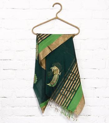 Green hand print art silk dupattas 1