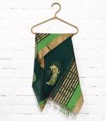 Green hand print art silk dupattas