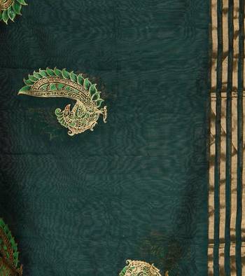 Green hand print art silk dupattas 2