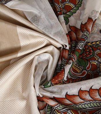 Beige hand print art silk dupattas 3