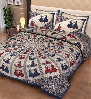 Rudra Jaipuri Prints 100% Cotton Comfort  Double Bedsheets with 2 Pillow Cover 1