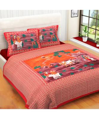 Rudra Jaipuri Prints 100% Cotton Comfort  Double Bedsheets with 2 Pillow Cover 1