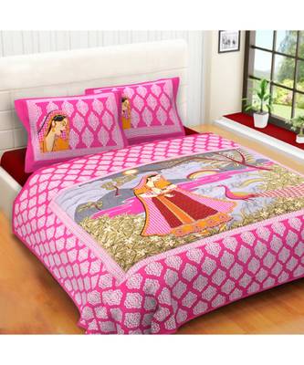 Rudra Jaipuri Prints 100% Cotton Comfort  Double Bedsheets with 2 Pillow Cover 1