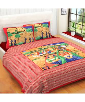 Rudra Jaipuri Prints 100% Cotton Comfort  Double Bedsheets with 2 Pillow Cover 1