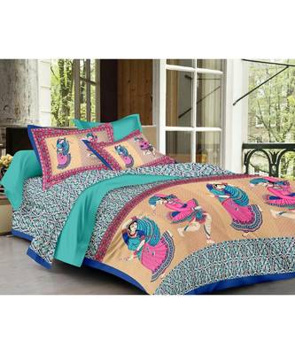 Rudra Jaipuri Prints 100% Cotton Comfort  Double Bedsheets with 2 Pillow Cover 1