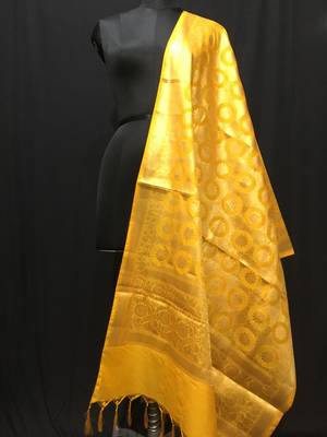 Yellow woven Katan Silk dupattas 1