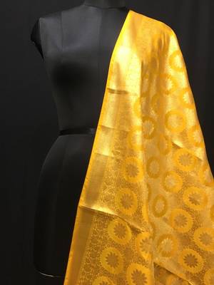 Yellow woven Katan Silk dupattas 2