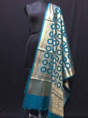 Turquise woven katan Silk dupattas 1