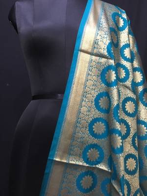 Turquise woven katan Silk dupattas 2