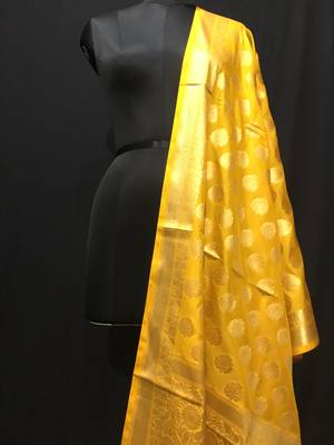 Yellow woven katan Silk dupattas 1