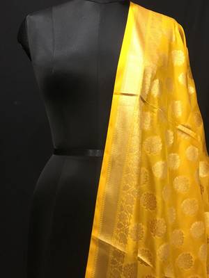 Yellow woven katan Silk dupattas 2