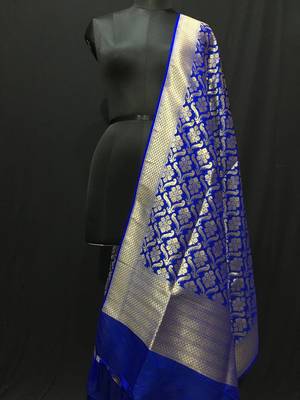 Blue woven katan Silk dupattas 1