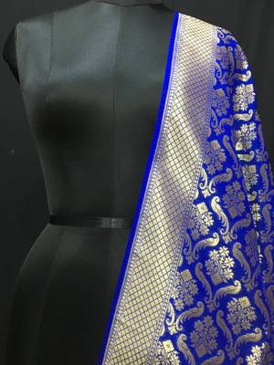 Blue woven katan Silk dupattas 2