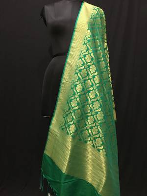 Green woven katan Silk dupattas 1