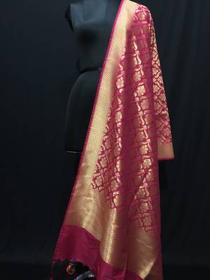 Magenta woven katan Silk dupattas 1