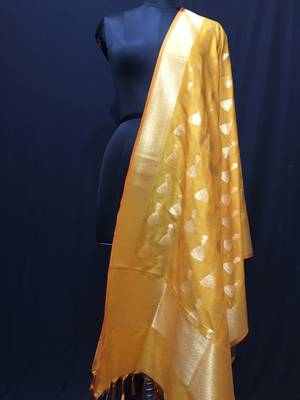 Yellow woven katan Silk dupattas 1