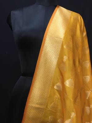 Yellow woven katan Silk dupattas 2