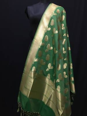Green woven katan Silk dupattas 1