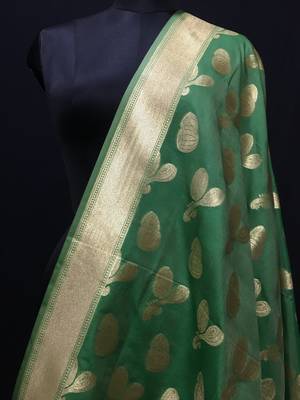 Green woven katan Silk dupattas 2