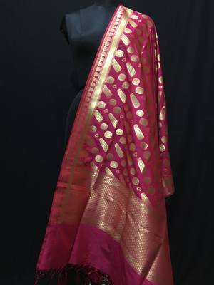 Magenta woven katan Silk dupattas 1
