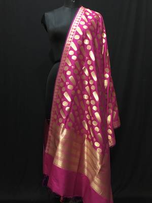 Magenta woven katan Silk dupattas 1