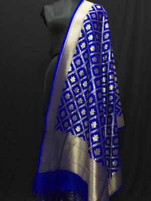Blue woven katan Silk dupattas 1