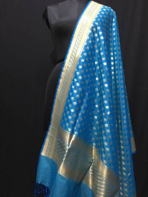 Blue woven katan Silk dupattas 1