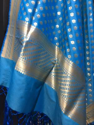 Blue woven katan Silk dupattas 3