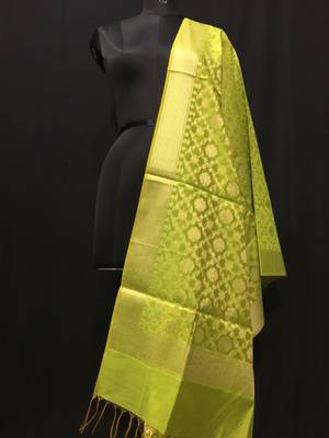 Green woven katan Silk dupattas 1