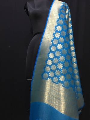 Blue woven katan Silk dupattas 1