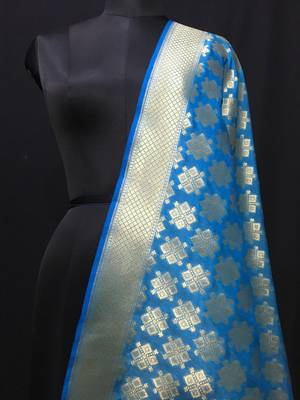 Blue woven katan Silk dupattas 2