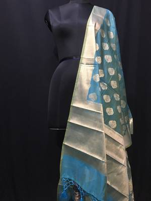 Blue woven Cotton Silk dupattas 1
