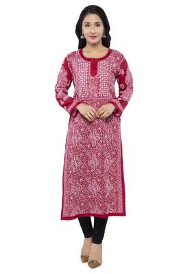 Maroon Embroidered Cotton Chikankari Kurti 1
