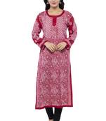 Maroon Embroidered Cotton Chikankari Kurti