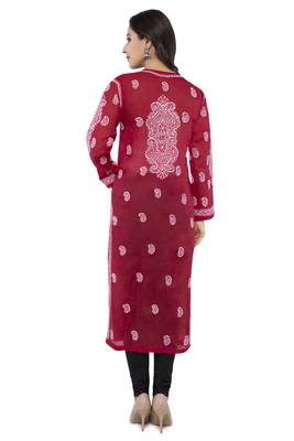 Maroon Embroidered Cotton Chikankari Kurti 2