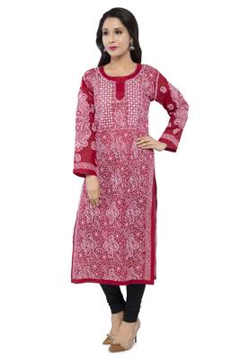 Maroon Embroidered Cotton Chikankari Kurti 3