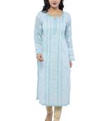Blue Embroidered Cotton Chikankari Kurti