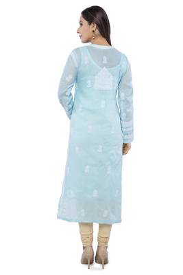 Blue Embroidered Cotton Chikankari Kurti 2
