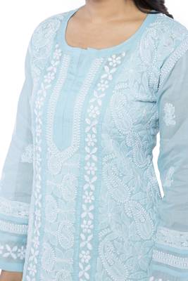 Blue Embroidered Cotton Chikankari Kurti 4