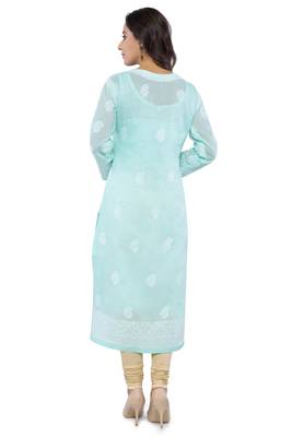 Sea Green Embroidered Cotton Chikankari Kurti 2