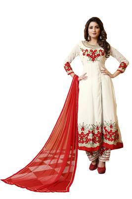 White Embroidered Faux Georgette Salwar With Dupatta 1