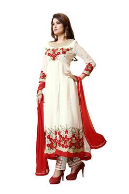 White Embroidered Faux Georgette Salwar With Dupatta 2