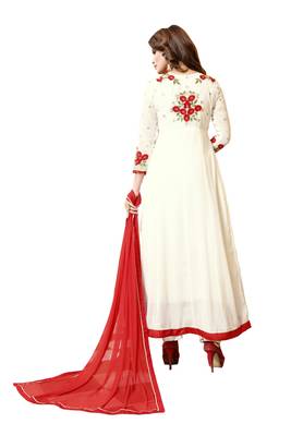 White Embroidered Faux Georgette Salwar With Dupatta 4